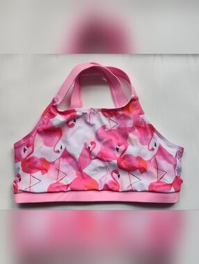 NWOT Kids Pink Flamingo Print Cross-back Strap Swim Top Size 13T